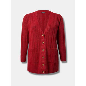 Women's Torrid Vegan Cashmere Red Ribbed Boyfriend Button Front Cardigan 1X